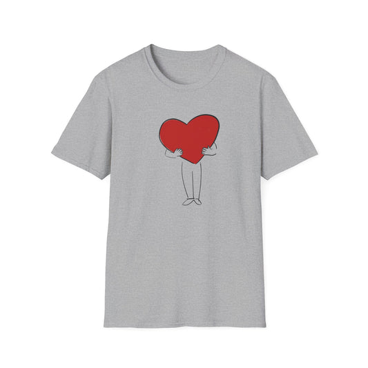Big Heart graphic t shirt on sports grey tee featuring simple heart design perfect for casual wear and gifting