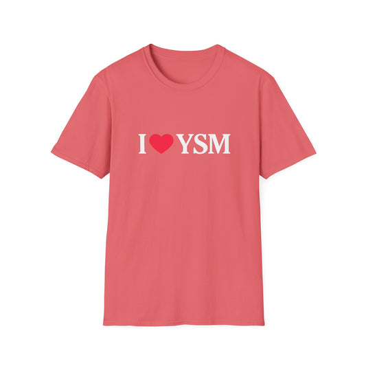 Coral t-shirt with 'I ❤️ YSM' text