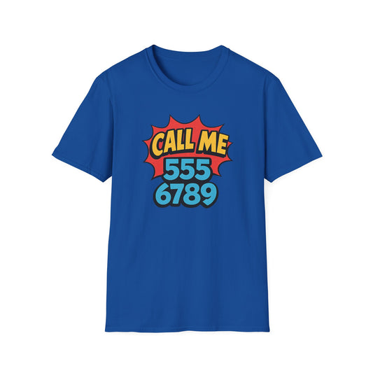 funny call me 5556789 graphic tee royal blue shirt

retro phone number graphic t-shirt pop art design

call me 555 6789 novelty graphic tee

funny conversation starter t-shirt design

retro comic style graphic tee