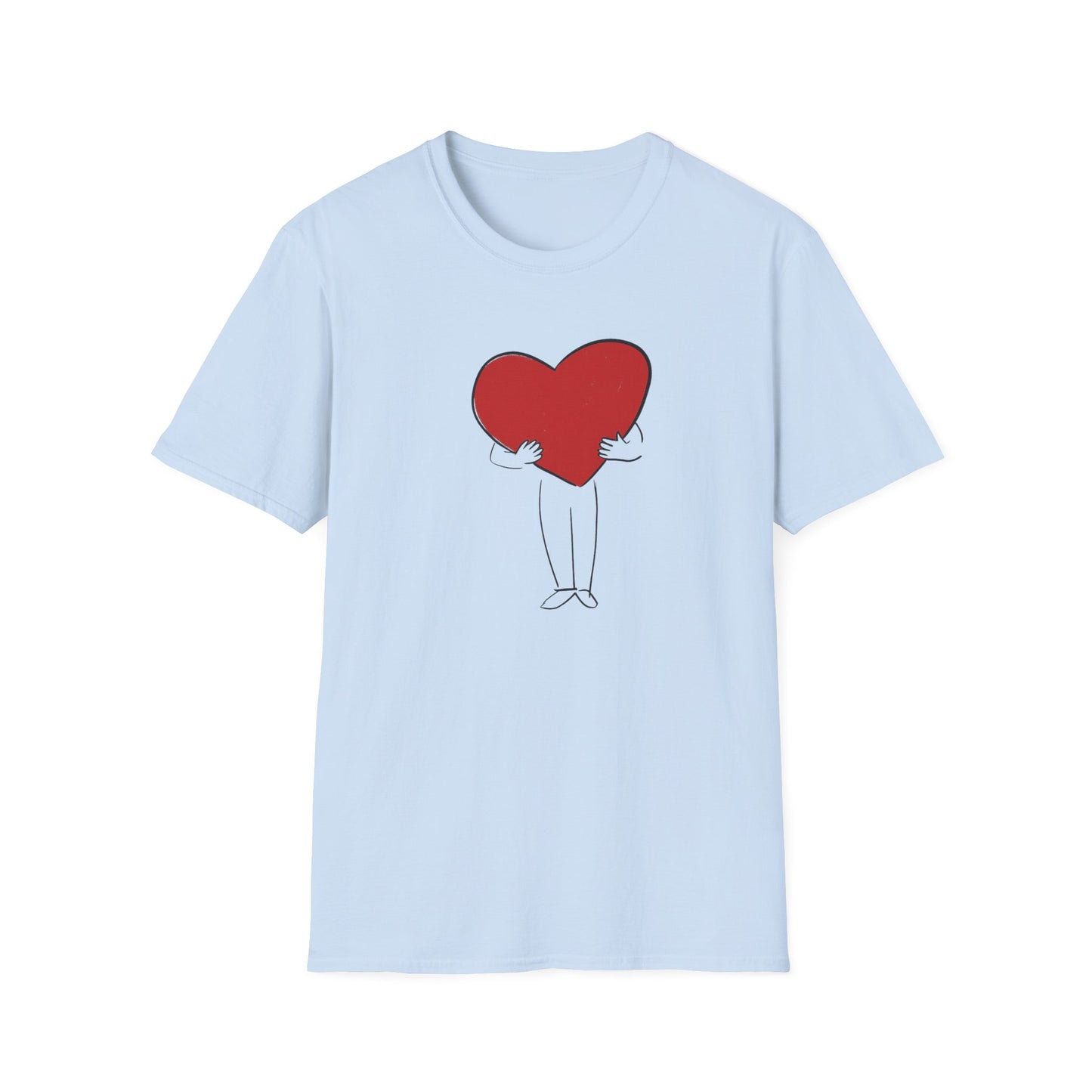 Big Heart graphic t shirt on light blue tee with bold red heart design symbolising subtle and meaningful love