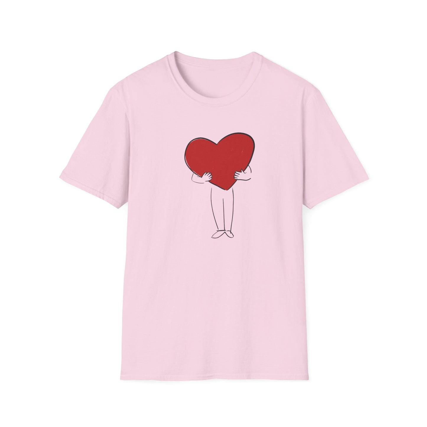 Big Heart graphic t shirt on light pink tee with bold red heart design symbolising subtle and meaningful love