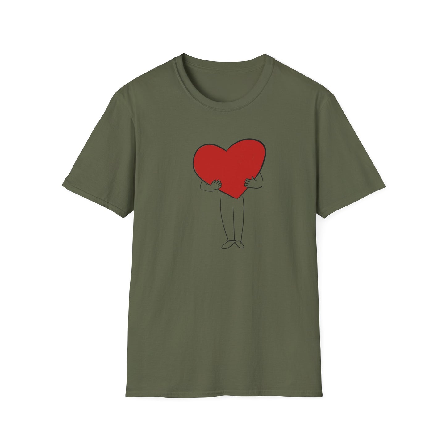 Big Heart graphic t shirt on military green tee with minimal heart design for a relaxed everyday statement look