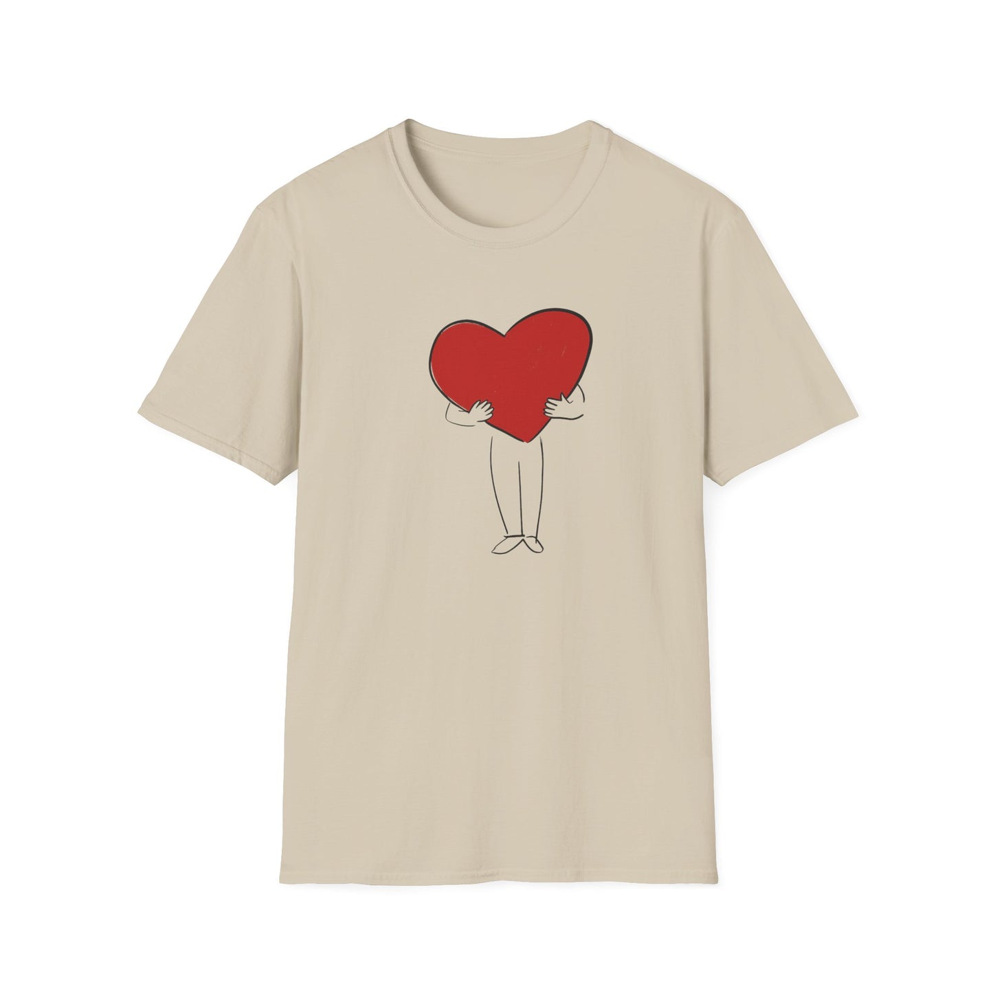 Big Heart graphic t shirt on sand tee with bold red heart design symbolising subtle and meaningful love