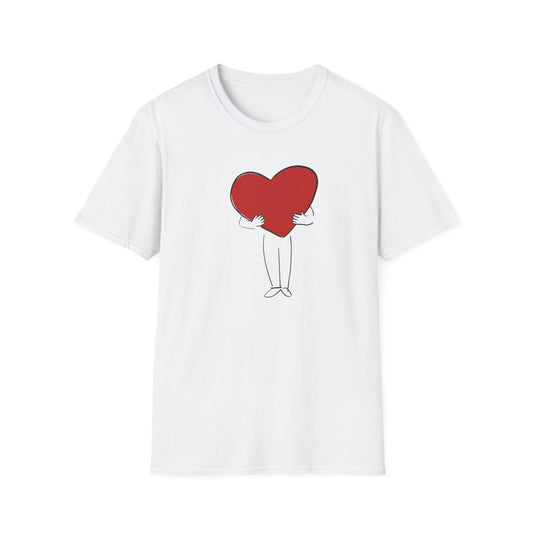 Big Heart graphic t shirt on white tee featuring minimal red heart design representing simple everyday love