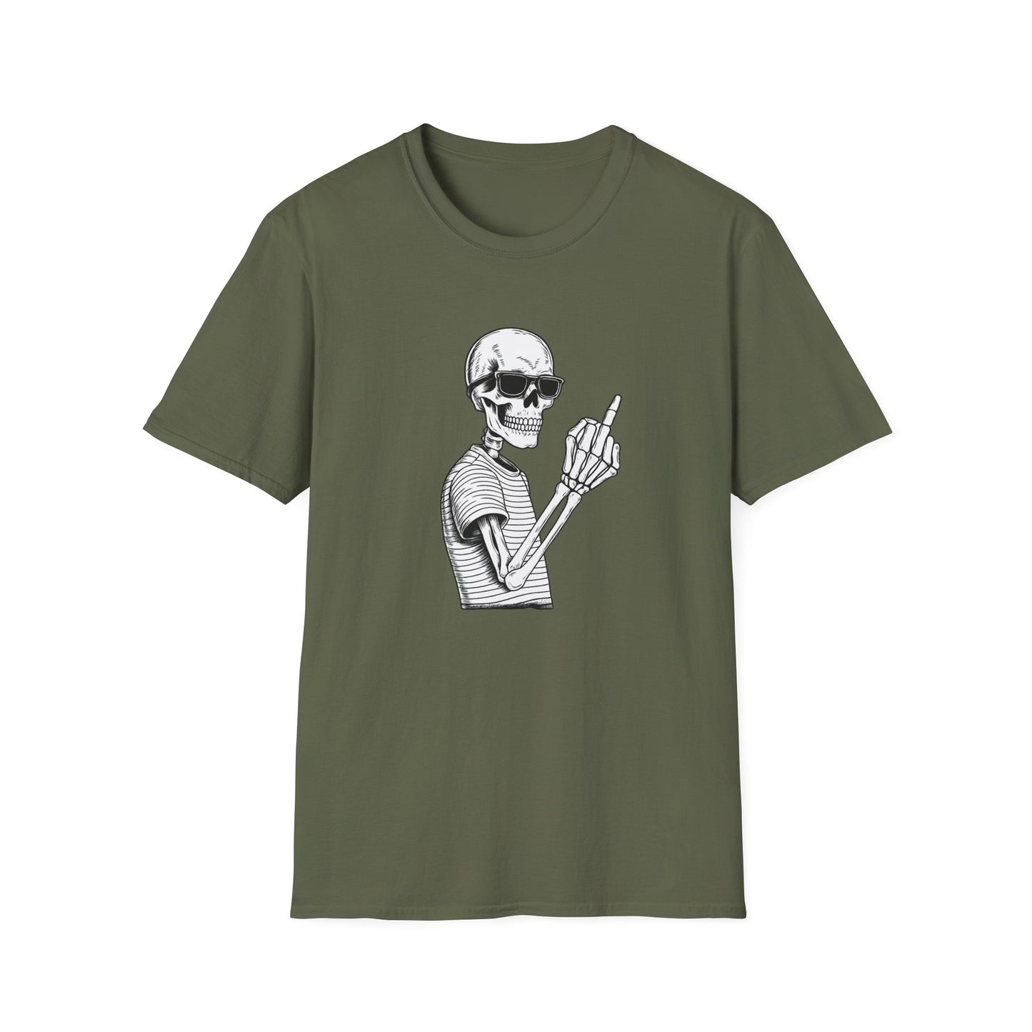 Bones skeleton graphic tee in military green with skull artwork and rugged streetwear style