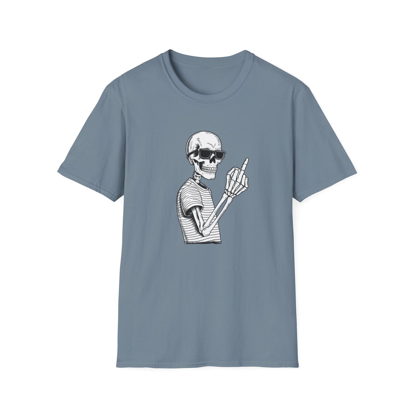 Bones skeleton graphic tee in stone blue featuring clean skull artwork and modern statement design