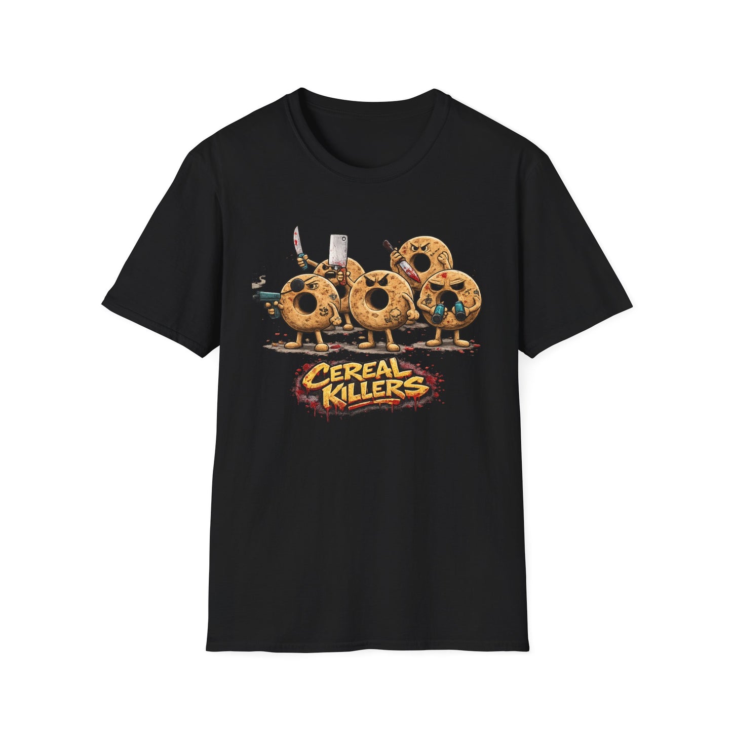 Black Cereal Killers graphic t-shirt featuring bold funny cereal pun design by Walking Canvas Co.