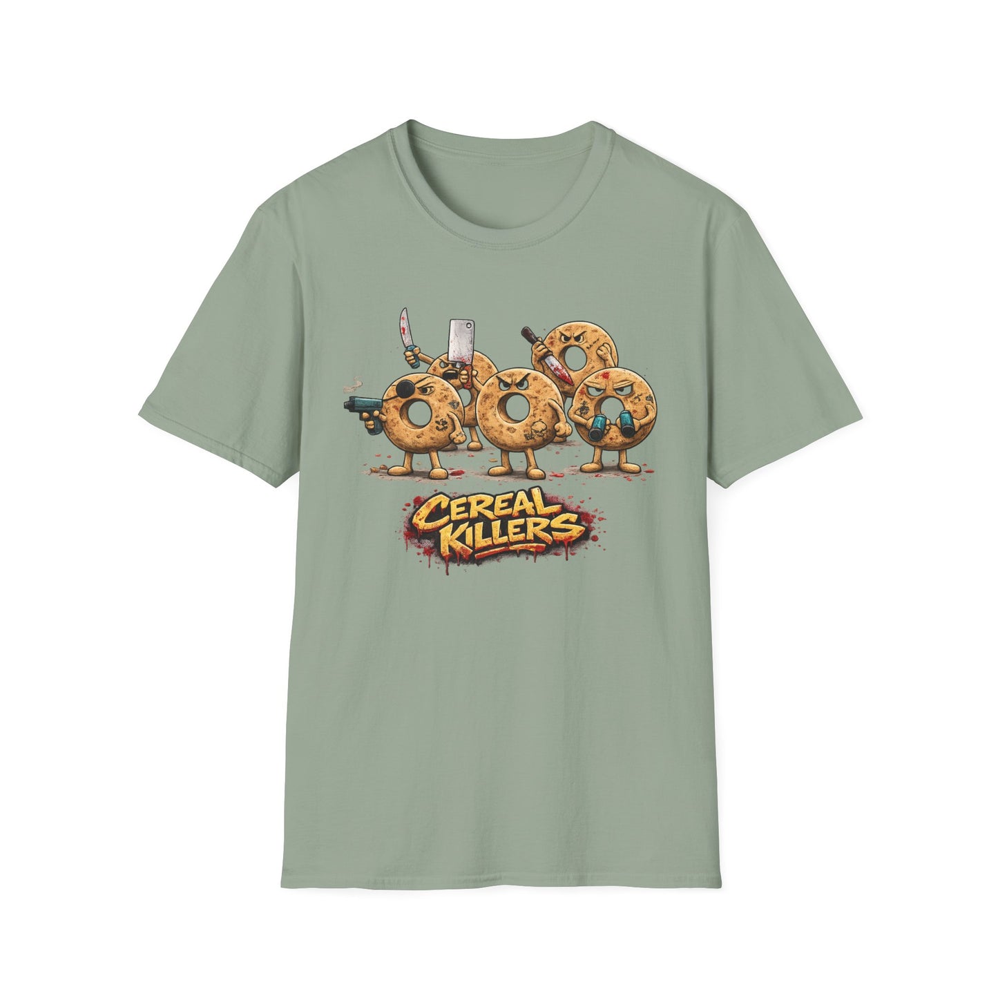 Sage Cereal Killers graphic tee with humorous cereal pun graphic by Walking Canvas Co.