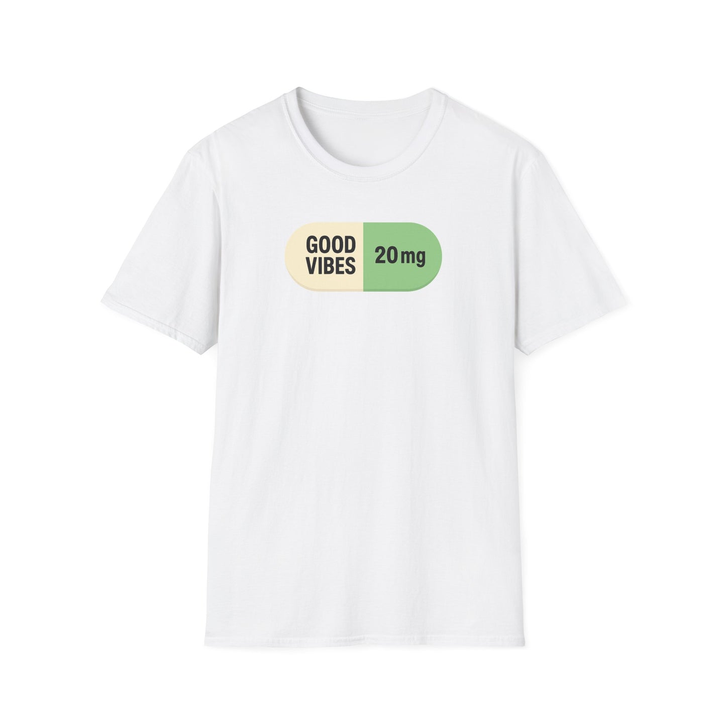 Good Vibes 20mg graphic t-shirt in white clean capsule design funny statement tee