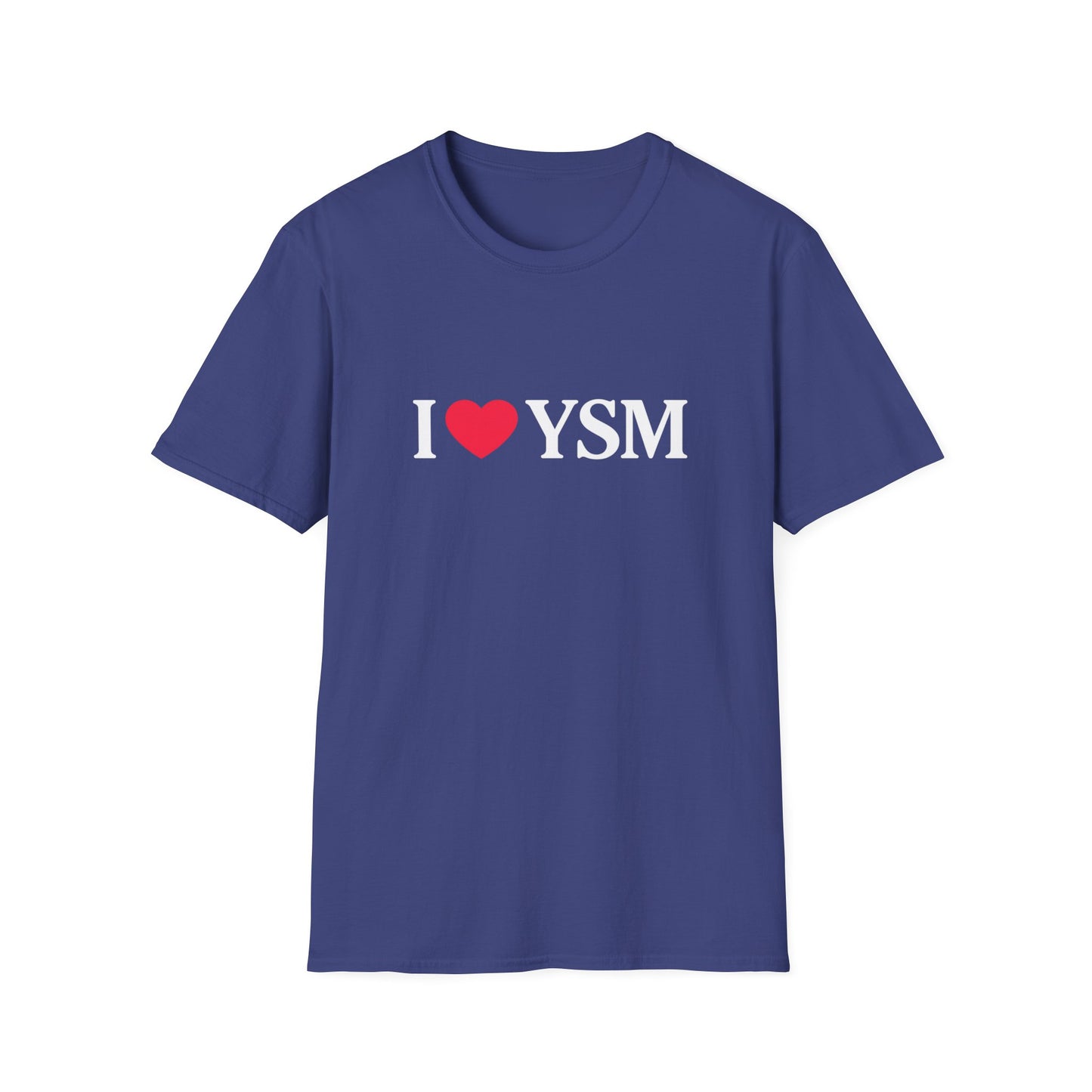 Blue t-shirt with 'I ❤️ YSM' text